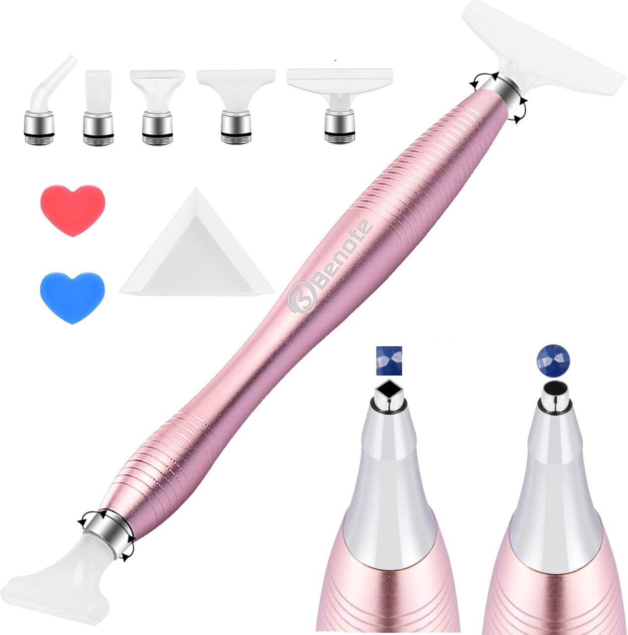 Diamond Art Painting Pen Accessories Tools, Metal Square and Round Tips Ergonomic Diamond Drill Pen Screw In Tip Multi Replacement Pen Heads for DP Cross Stitch - Rose Gold